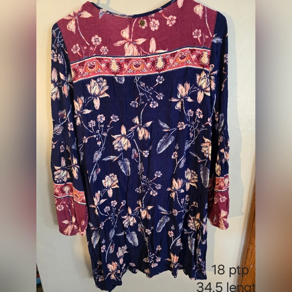 Billabong Just Like You Boho Blue and Pink Floral Pattern Tunic Mini Dress - Picture 5 of 6